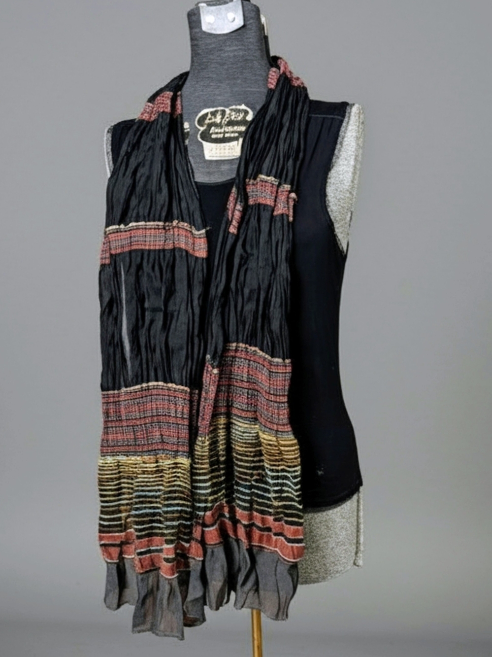 Cejon Boho Crinkled Metallic Multi-Color Striped Scarf Flared Wrap – EUC